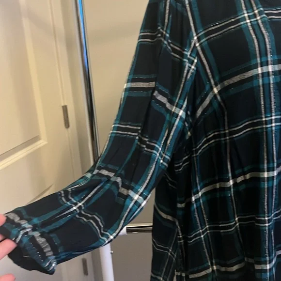 Lane Bryant Blue Metallic Plaid Popover Flannel Tunic - Picture 3 of 6